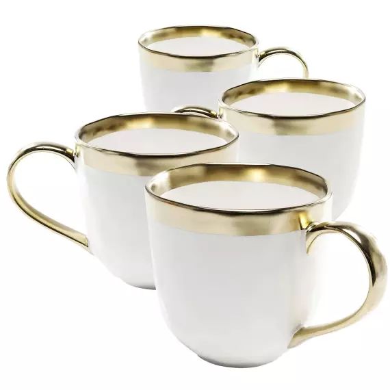 Mug en porcelaine dorée et blanche D10 – Lot de 4
