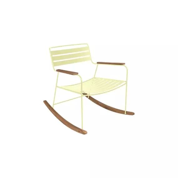 Rocking chair Surprising en Métal, Teck – Couleur Jaune – 69 x 89 x 76 cm – Designer Harald Guggenbichler