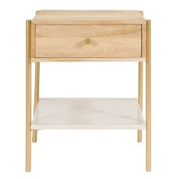 Table de chevet 1 tiroir en bois de manguier et marbre