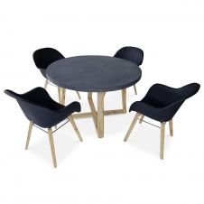 Table ronde 4 places et fauteuils scandinaves anthracites