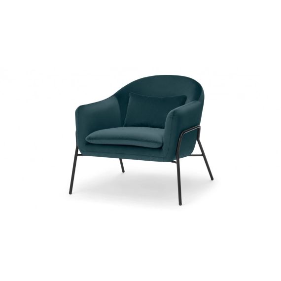 Irma, fauteuil, velours bleu acier et cadre noir