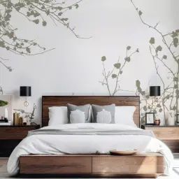 Papier peint panoramique entre les branches 300 x 250 cm gris