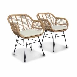 2 fauteuils effet bambou en résine beige et métal noir