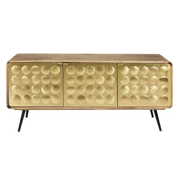 Buffet 3 portes en manguier massif et métal effet doré Gatsby