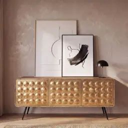 Buffet 3 portes en manguier massif et métal effet doré Gatsby