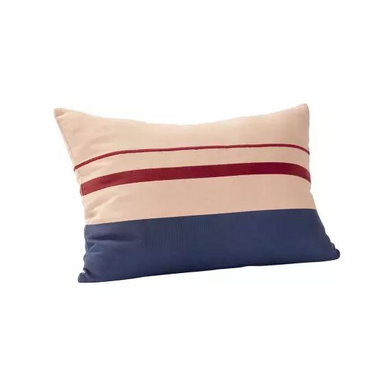 Coussin en coton bleu bordeaux et rose 60x40cm