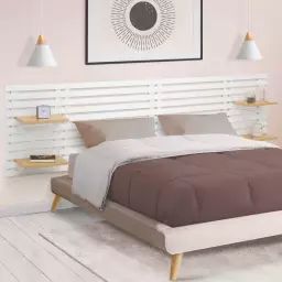Tête de lit en lattes bois blanc étagères façon hêtre 240 cm