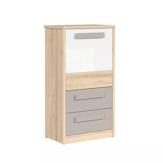 Commode 1 porte 2 tiroir naturel gris et blanc