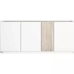 Buffet 4 portes blanc et effet bois 180 cm
