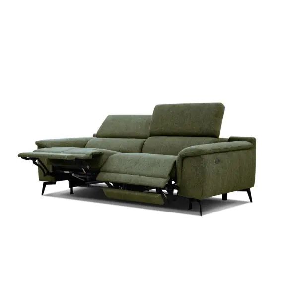 Canapé droit 3 places avec 2 relax  électriques tissu vert