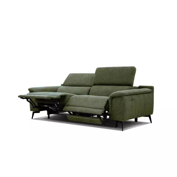 Canapé droit 3 places avec 2 relax  électriques tissu vert