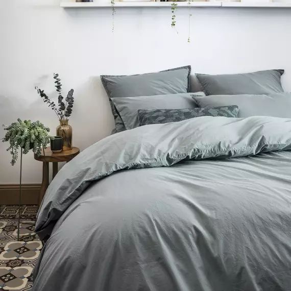 Housse de couette en percale de coton vert d&rsquo;eau 260×240