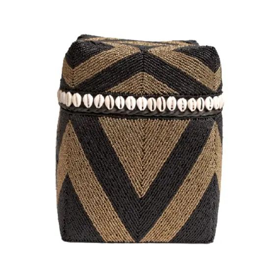 Boîte en bambou et perles de verre H25 x L22