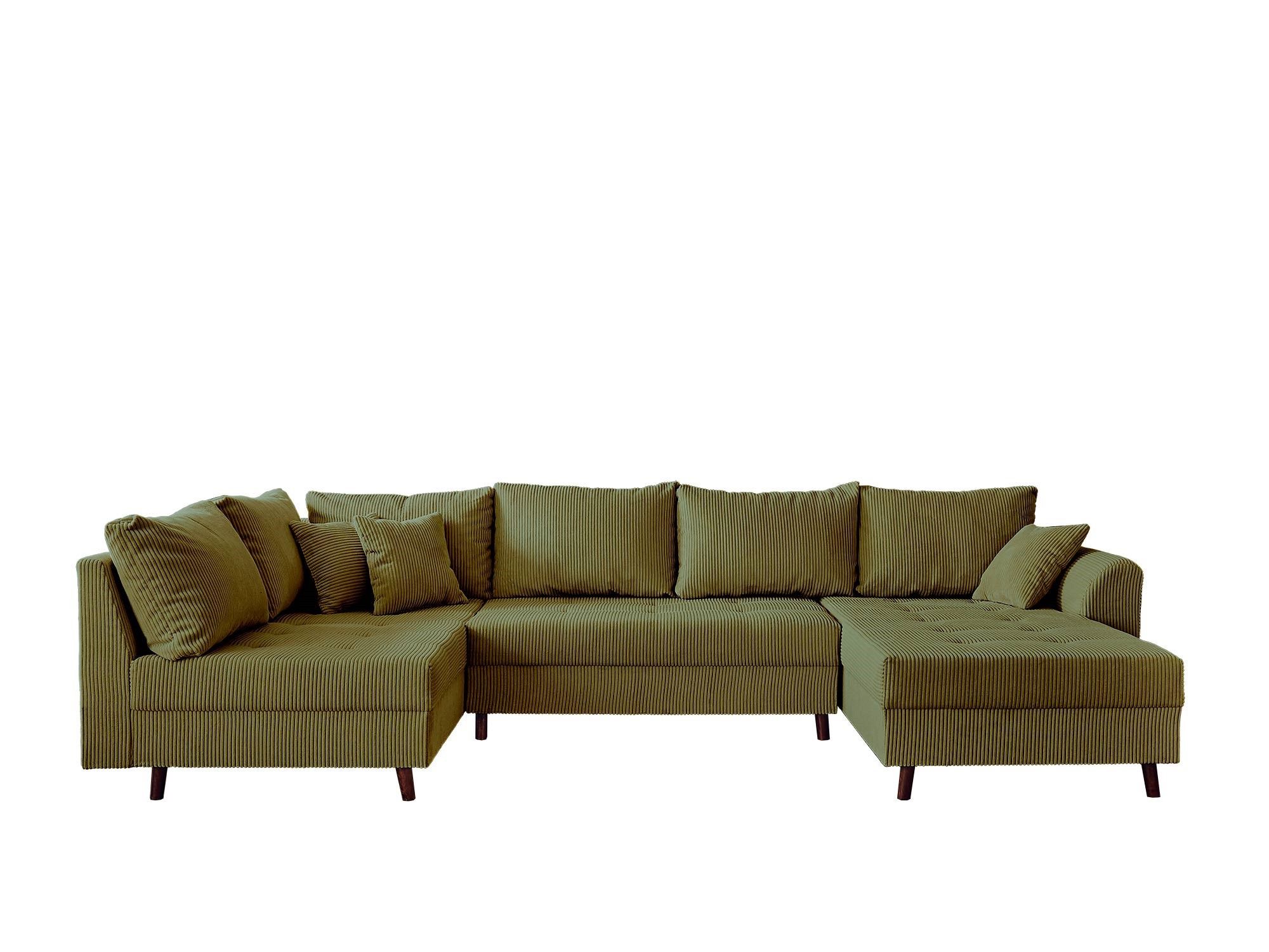Canapé d’angle gauche 7 places en velours côtelé vert