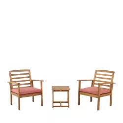 Kimo – Salon de jardin 2 fauteuils et 1 table basse en bois d’acacia – Couleur – Terracotta