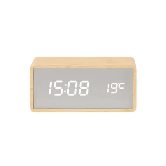 Réveil mirror led beige effet bois
