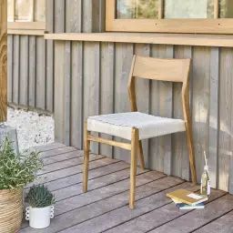 Chaise de jardin en teck massif et cordage beige LIVIE
