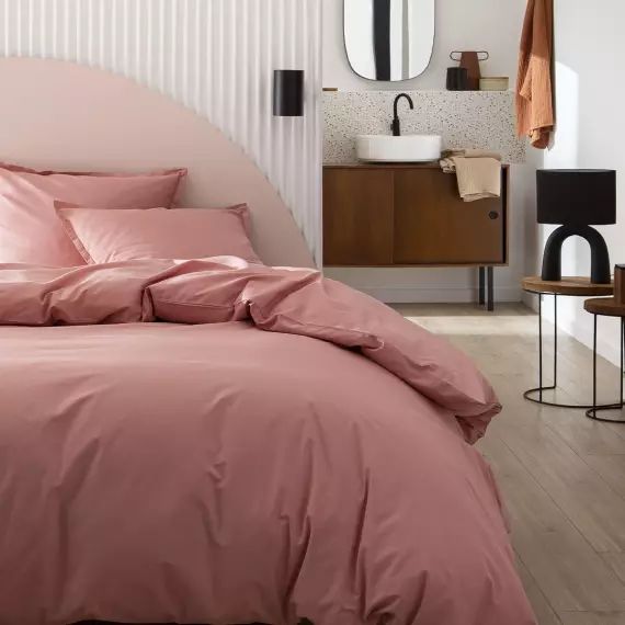 Parure de lit en coton rose solaire 200×200 Made in France