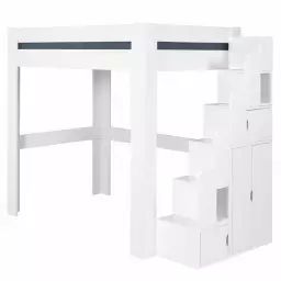 Pack lit mezzanine 2 places avec escalier, bureau et matelas Alex Blanc 120×190 cm blanc