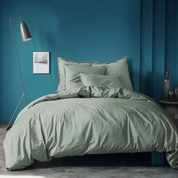 Parure de lit unie en coton lavé Lichen 260×240+2x65x65cm
