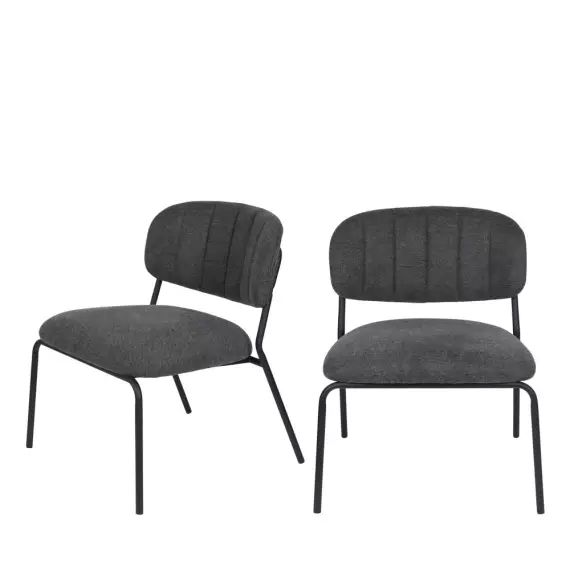 Jolien – 2 chaises lounge pieds noirs – Couleur – Gris foncé