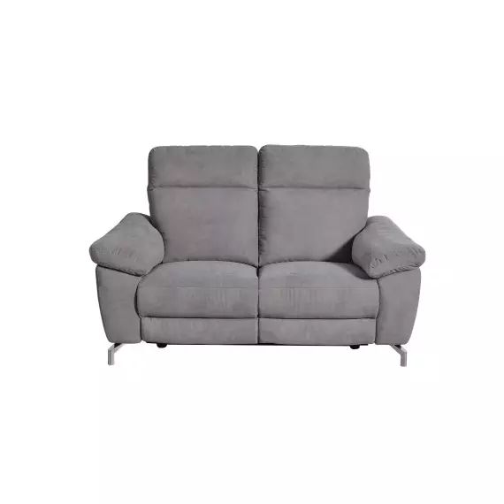 Canapé droit relaxation électrique  2 places en tissu HARRY coloris gris