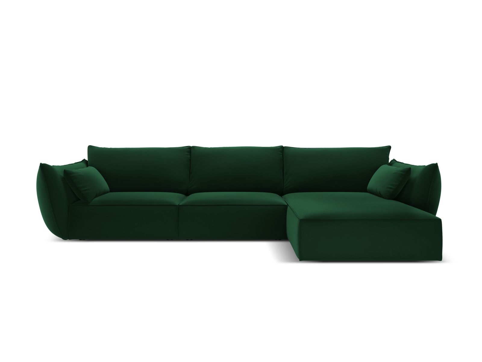 Canapé d’angle droit 4 places en tissu velours vert bouteille