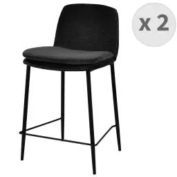 Chaise de bar tissu chenillé Noir et métal noir mat (x2)