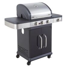 Barbecue au gaz 3 brûleurs et réchaud en acier et inox gris