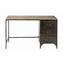 Bureau indus 3 tiroirs en métal et sapin Wayne