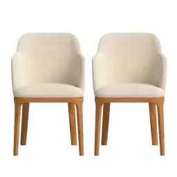 2 Chaises avec tissu fabriqué à la main en couleur beige