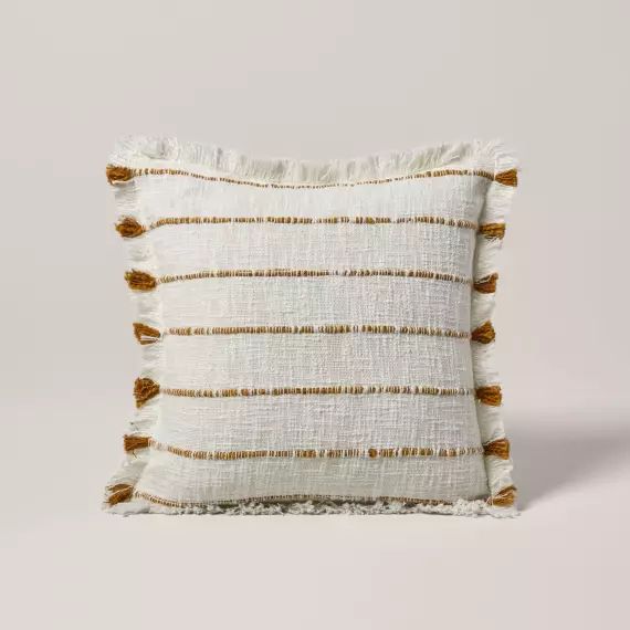 Housse de coussin TAHA ivoire et ocre – BLANC