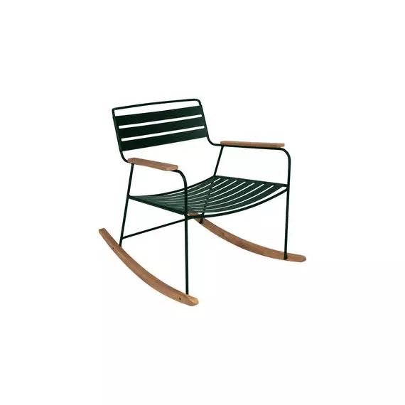 Rocking chair Surprising en Métal, Teck – Couleur Vert – 69 x 89 x 76 cm – Designer Harald Guggenbichler