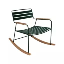 Rocking chair Surprising en Métal, Teck – Couleur Vert – 69 x 89 x 76 cm – Designer Harald Guggenbichler