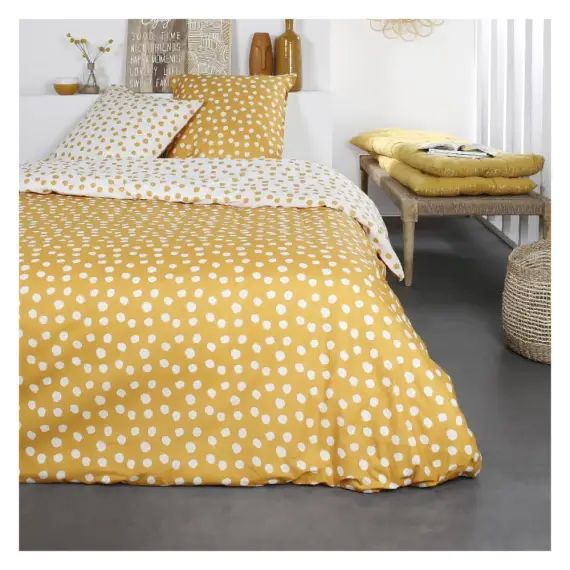 Parure de lit 2 personnes imprimé en Coton Jaune 220×240 cm
