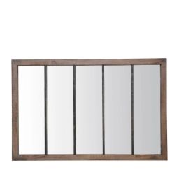 Miroir verrière en métal noir et bois 140×90 cm