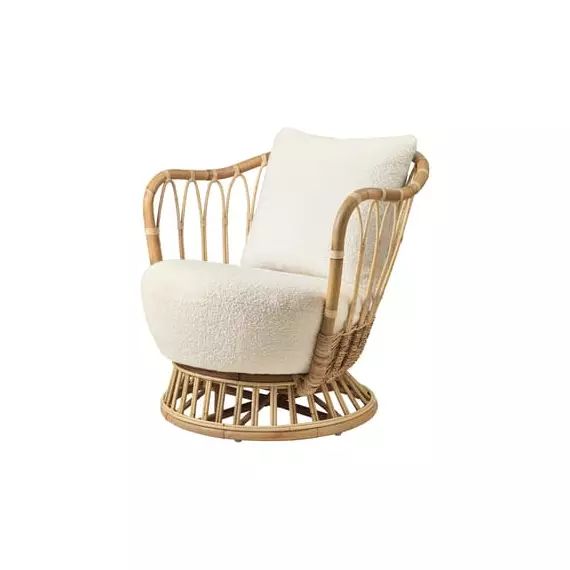 Fauteuil rembourré Grace en Fibre végétale, Tissu – Couleur Blanc – 80 x 88.11 x 74 cm – Designer Tove Kindt-Larsen