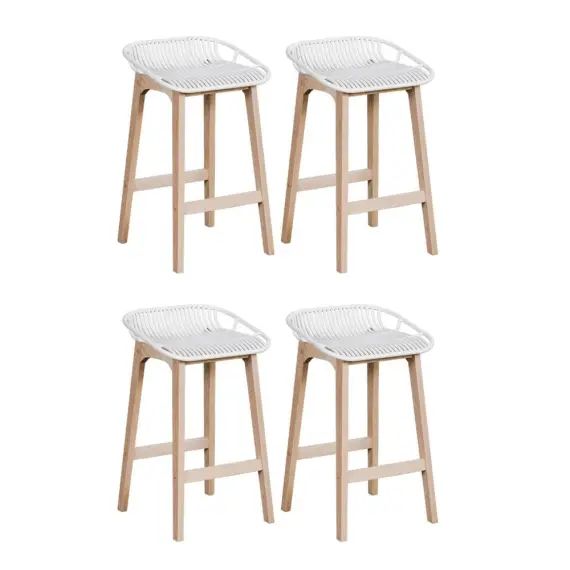 Tabourets de bar en chêne et assise blanche 65 cm – Lot de 4