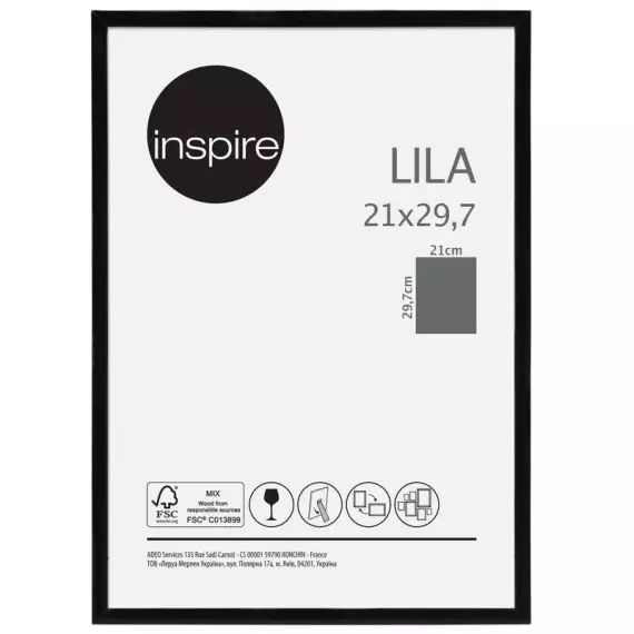 Cadre Lila, H.29.7 x l.21 cm noir, INSPIRE