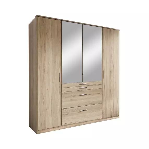 Armoire 4 portes dont 1 miroir, 4 tiroirs – L180 cm – Marron