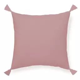 Coussin déhoussable à pompoms en gaze de coton rose 40×40