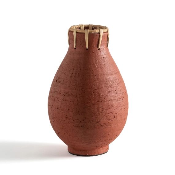 Vase décoratif en céramique et rotin H32 cm Kuro