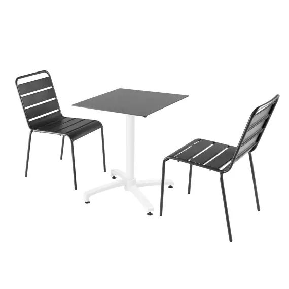 Ensemble table de jardin stratifié ardoise et 2 chaises gris