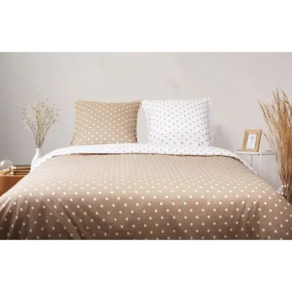 Parure de lit housse de couette 140×200 cm+ 1 TO 65×65 cm pois beige