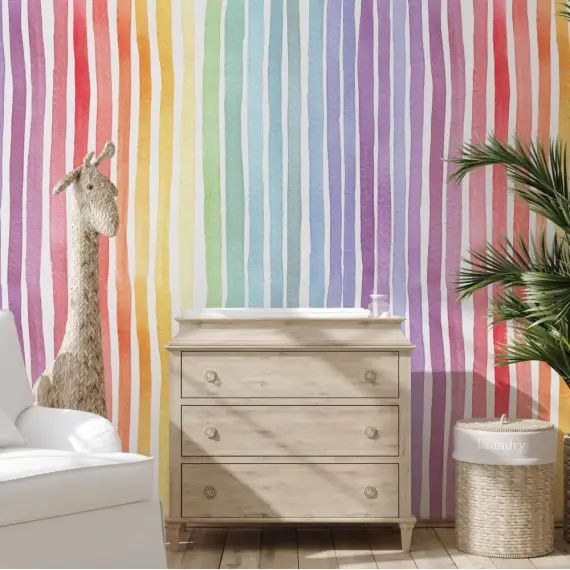 Papier Peint Rayé Arc-en-ciel 250×200 cm