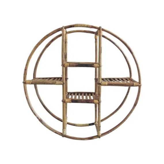 Etagère murale ronde rotin vintage bois clair
