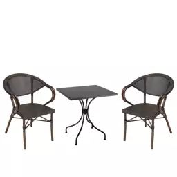 Salon de jardin 2 personnes – 1 table carrée 70cm 2 chaises textilène