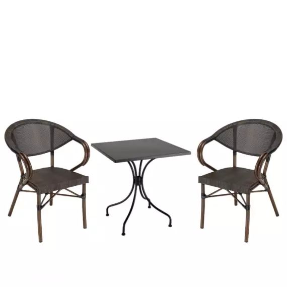 Salon de jardin 2 personnes – 1 table carrée 70cm 2 chaises textilène