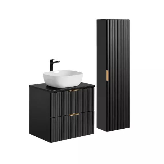 Ensemble meuble simple vasque 60cm et colonne stratifiés noir mat