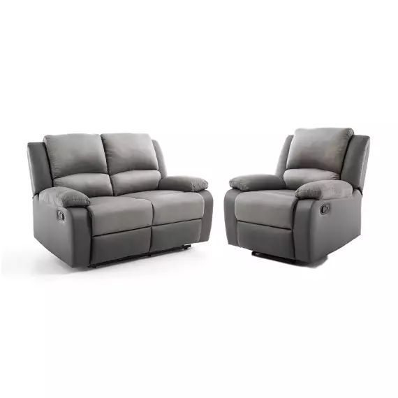 Ensemble de Canapés Relaxation 2 places et 1 place Microfibre et Simili Gris DETENTE – Usinestreet